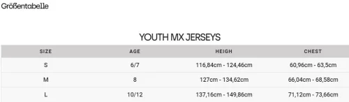 FOX Größentabelle Jugend Jersey