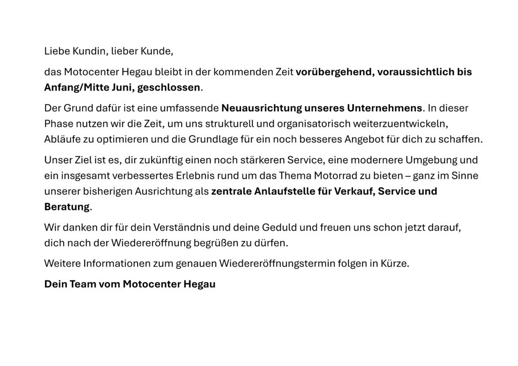 Vorübergehende Schließung